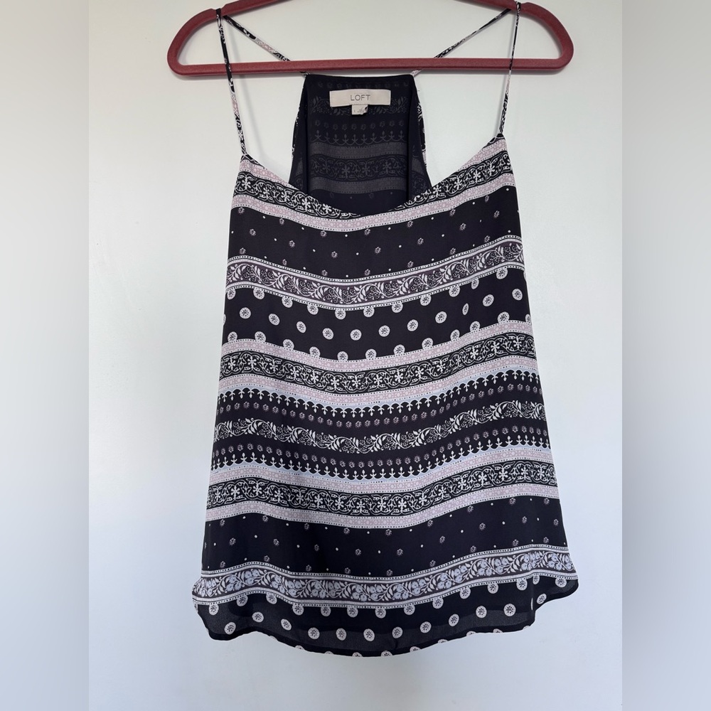 LOFT Grey + Mauve Striped Silk Camisole